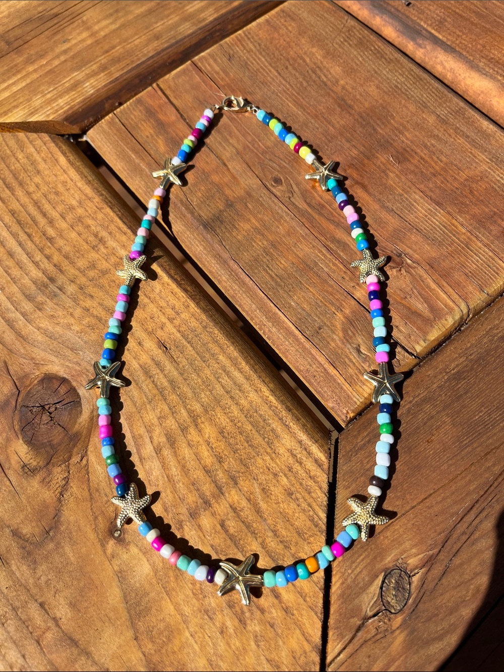 Colourful gold starfish handmade necklace